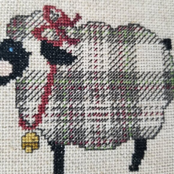 Vintage Cross Stitch Sheep Woolen Pattern Sampler 1988 15" x 12" Mounted on Chip - Picture 9 of 12